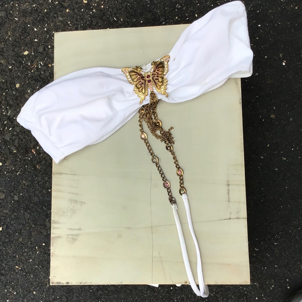 White bikini 2 tops: Butterfly jewel and button